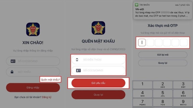 cách đăng nhập VNeiD khi quên mật khẩu