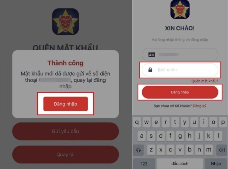 cách đăng nhập VNeiD khi quên mật khẩu