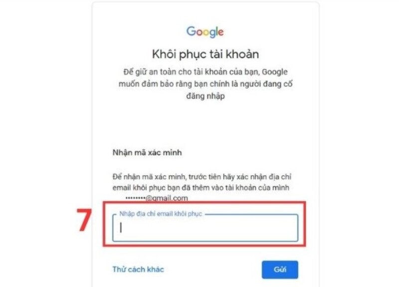cách lấy lại mật khẩu gmail bằng email khôi phục