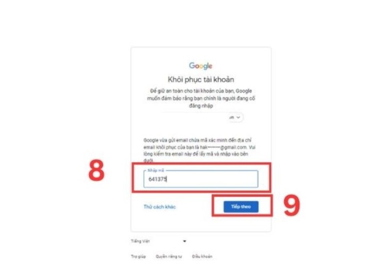cách lấy lại mật khẩu gmail bằng email khôi phục