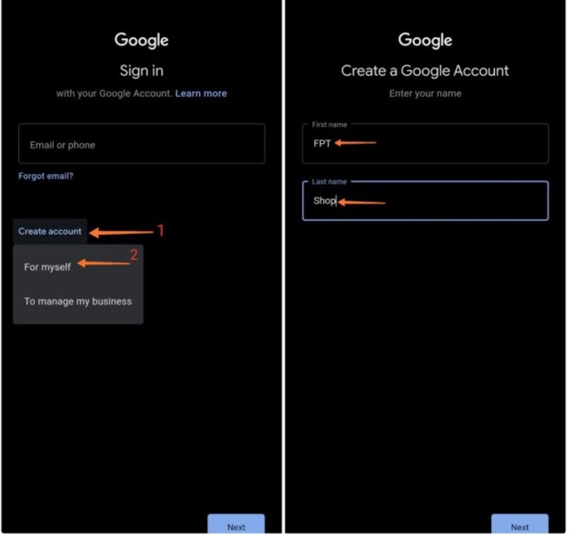 cách tạo gmail trên điện thoại Android