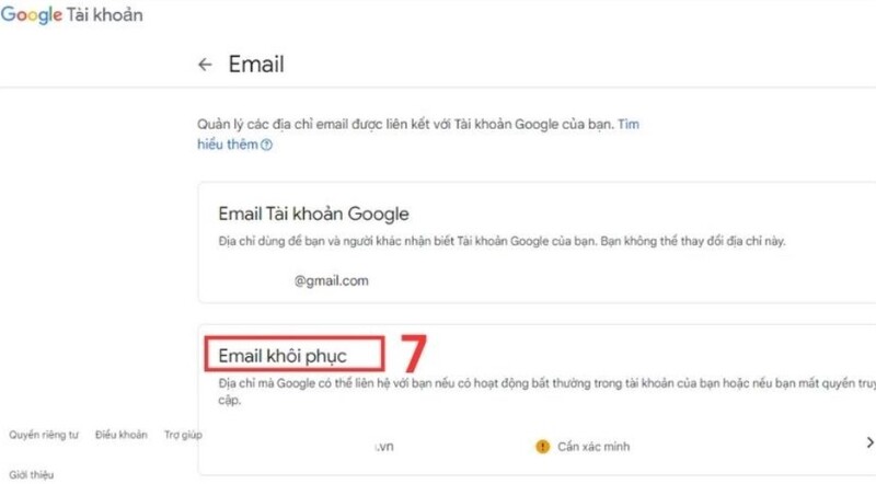 cách xem email khôi phục