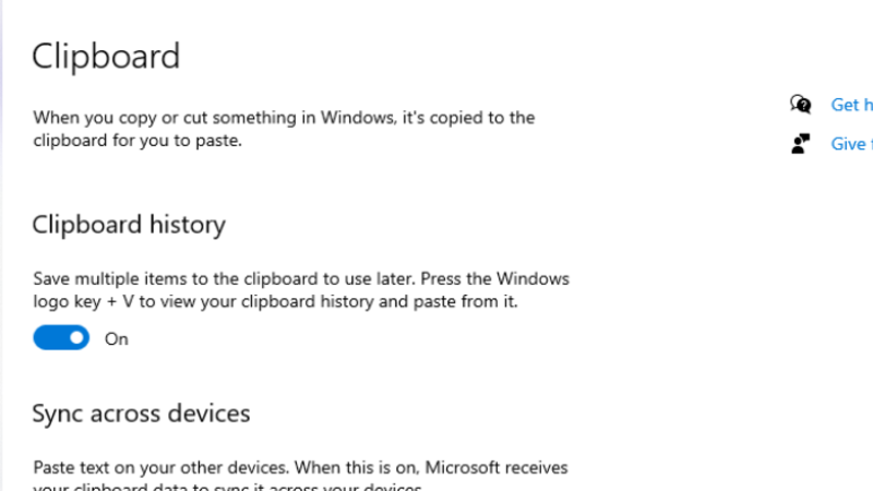 bật tùy chọn Clipboard history để kích hoạt tính năng