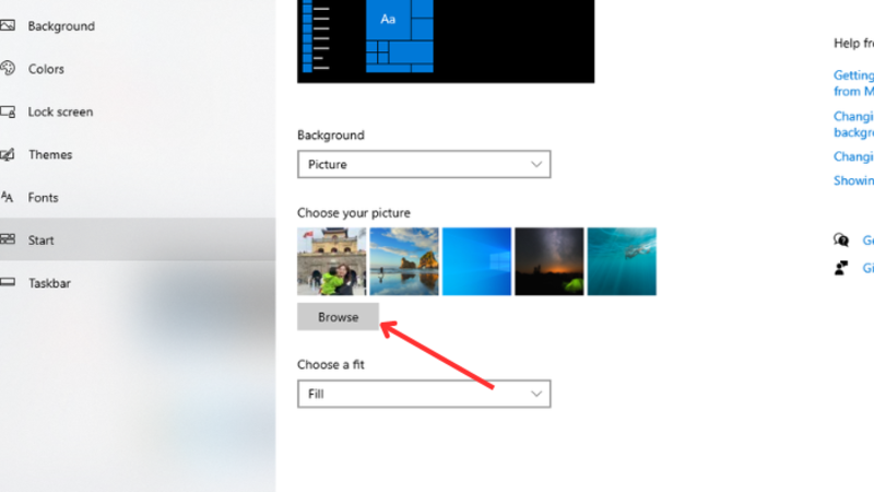chọn “Browse” để chọn ảnh có sẵn từ máy tính
