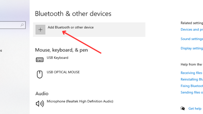Nhấp vào “Add Bluetooth or other device”