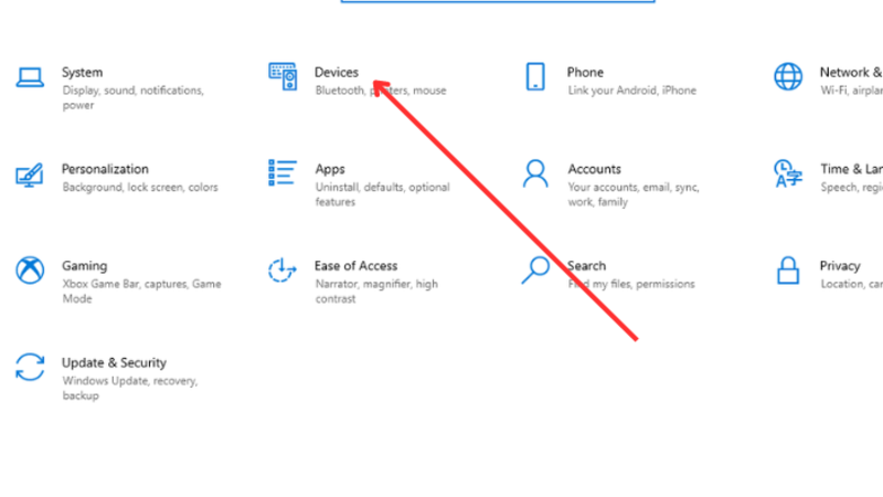 Trong cửa sổ Settings, chọn “Devices”.