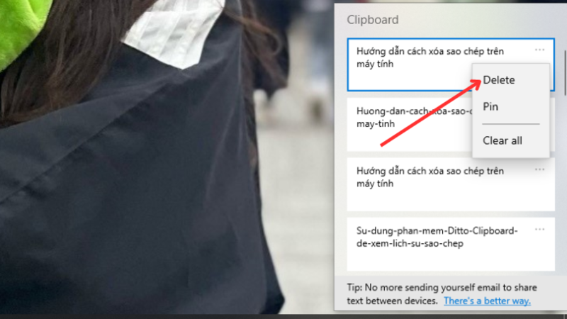 xóa nội dung đã sao chép trên máy tính hệ điều hành windows
