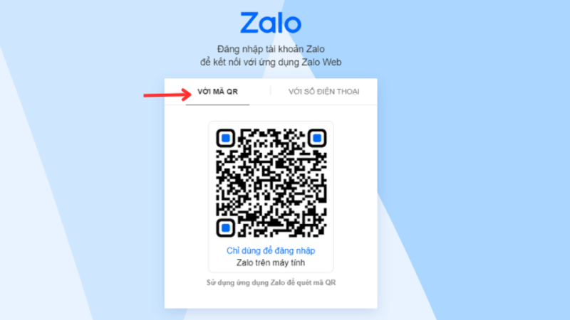 Chọn đăng nhập với mã QR trên Zalo PC