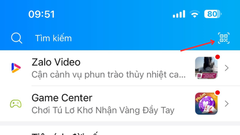 Chọn biểu tượng quét mã QR trên Zalo điện thoại