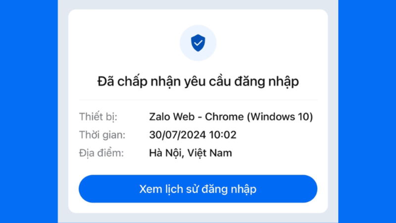 Zalo thông báo đăng nhập Zalo trên máy tính thành công