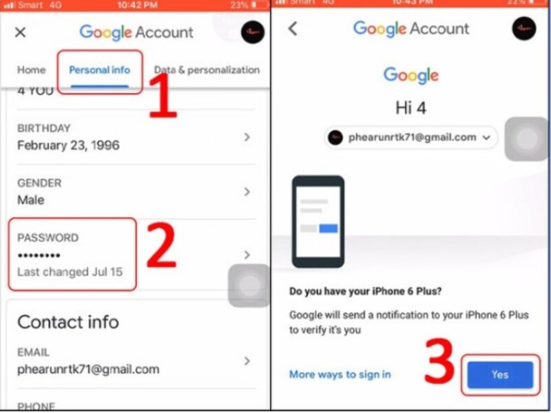cách đổi mật khẩu gmail trên điện thoại iphone