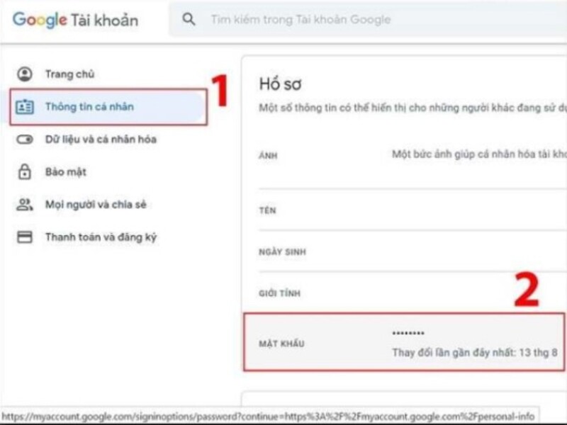 cách đổi mật khẩu gmail trên máy tính