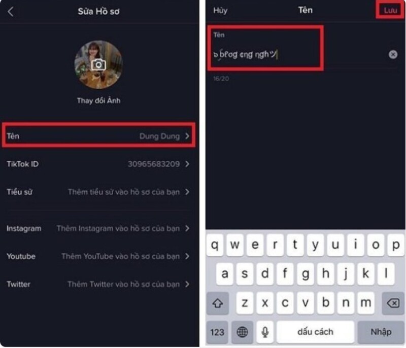 cách đổi tên TikTok có kí tự đặc biệt