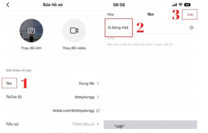 cách đổi tên TikTok trên điện thoại