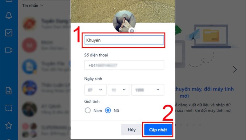 cách đổi tên zalo trên máy tính