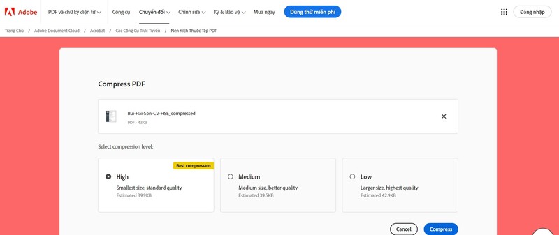 cách giảm dung lượng file PDF bằng Adobe