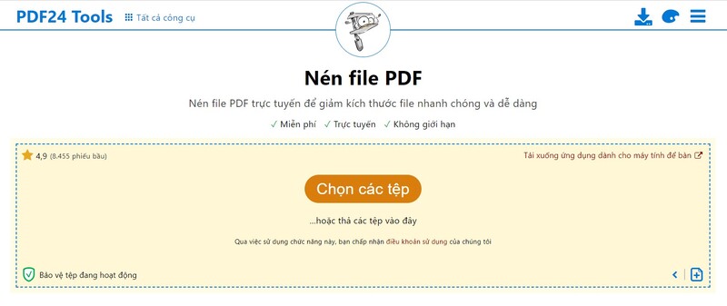 cách giảm dung lượng file pdf bằng pdf 24 tools