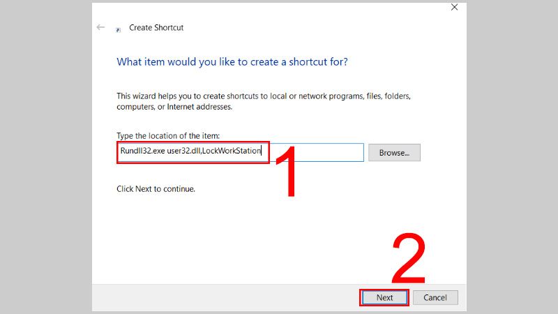 Cách khóa màn hình bằng Shortcut Desktop