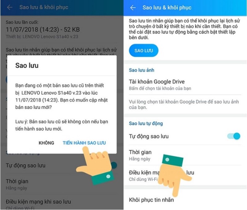 cách khôi phục tin nhắn zalo chưa sao lưu