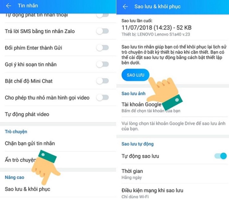 cách khôi phục tin nhắn zalo chưa sao lưu