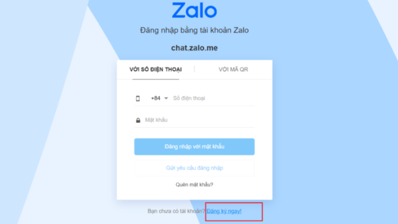 Chọn “Đăng ký ngay” để đăng ký tài khoản Zalo mới