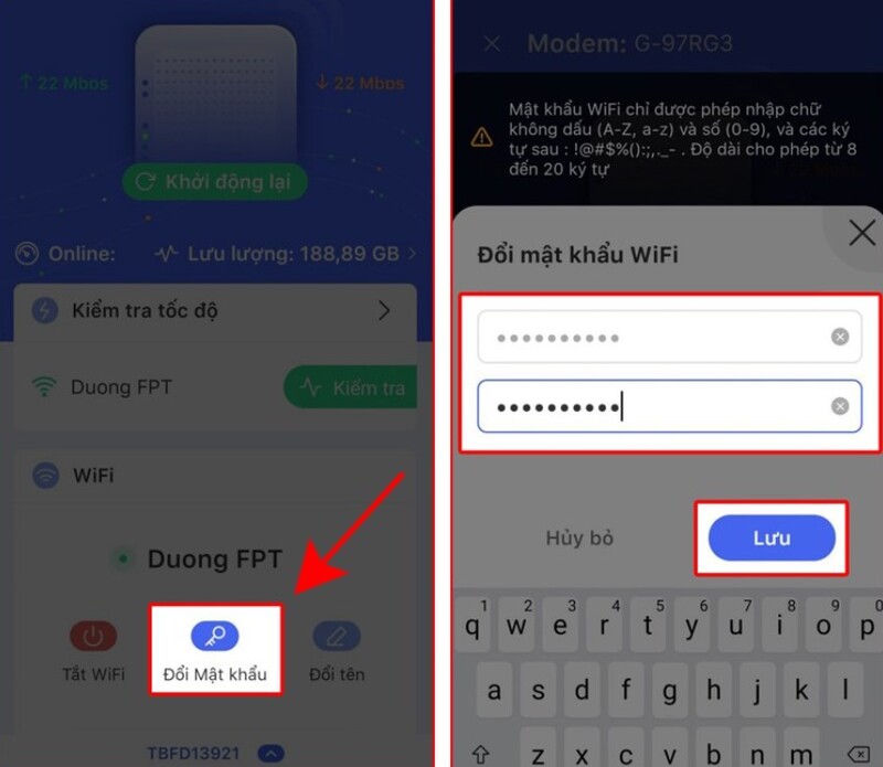 cách thay đổi mật khẩu wifi FPT