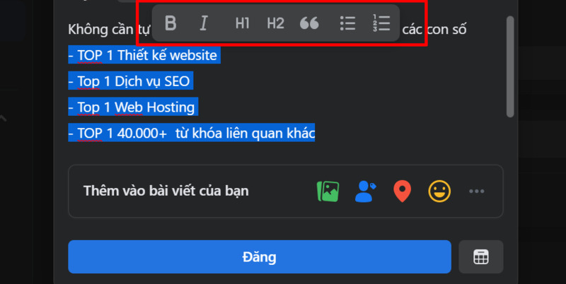 cách viết chữ in đậm in nghiêng trên fb