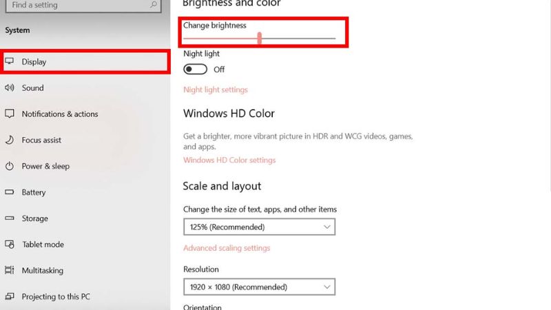 Chỉnh độ sáng màn hình máy tính laptop trong Cài đặt