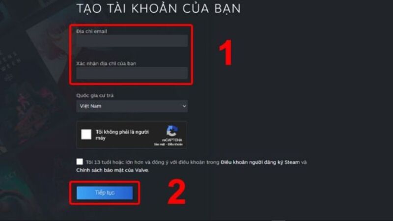 Tạo tài khoản Steam bằng cách điền thông tin cơ bản