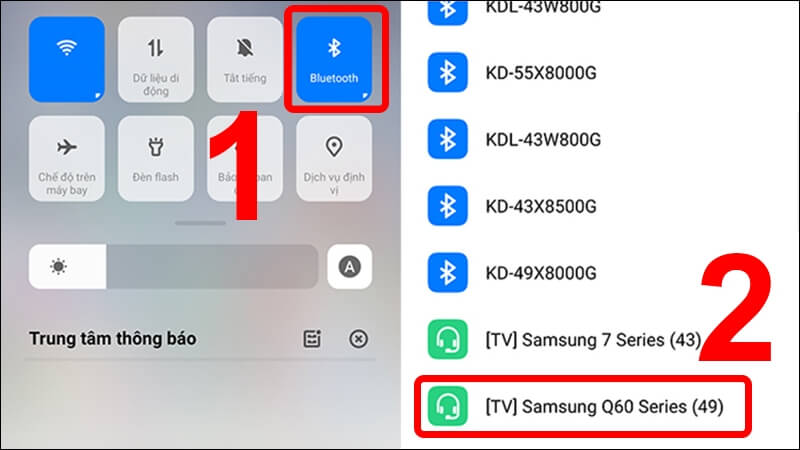 Bật Bluetooth tìm kiếm tên tivi Samsung