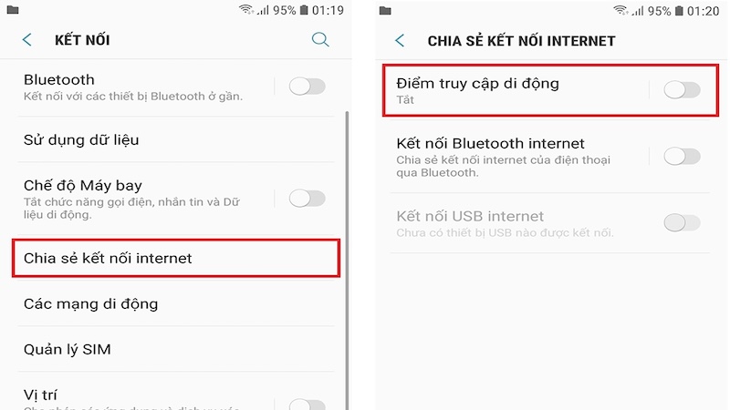 bật điểm truy cập cá nhân Android