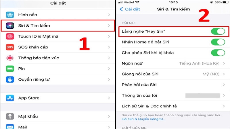 bật Hey Siri