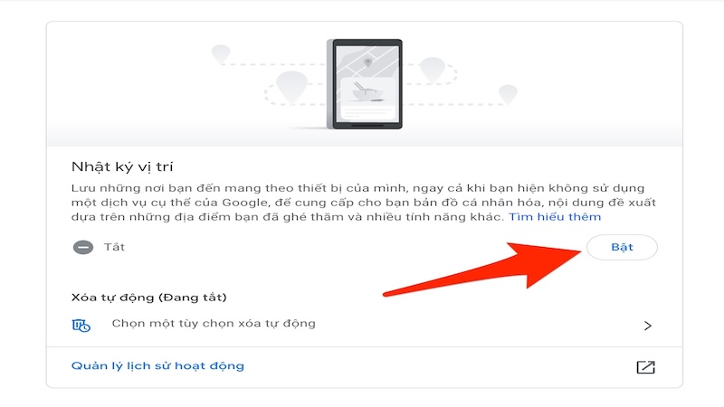Bật lịch sử vị trí Google Timeline