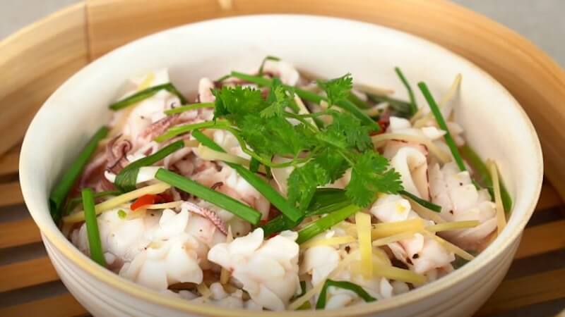 cách chế biến mực hấp gừng sả