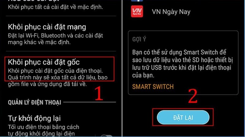 cách reset samsung bằng cài đặt