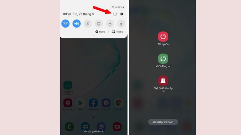 cách tắt nguồn Samsung bằng Quick Panel