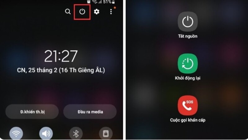 cách tắt nguồn Samsung bằng thanh thông báo