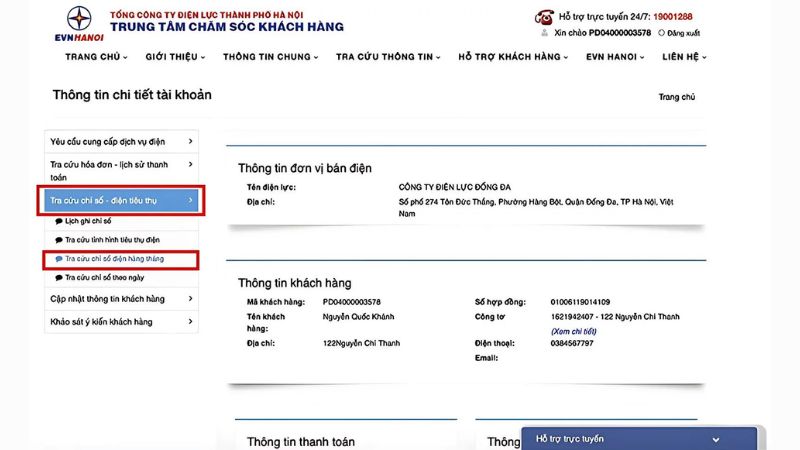 cách tra cứu tiền điện trên web