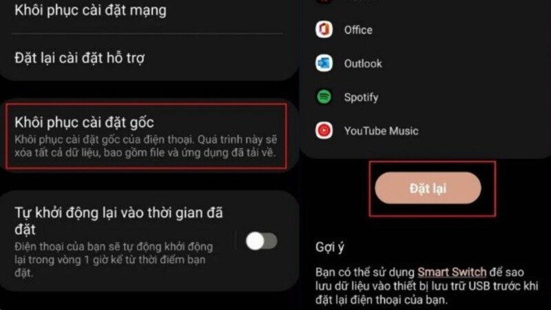 cách tắt chế độ an toàn trên Samsung bằng khôi phục cài đặt gốc
