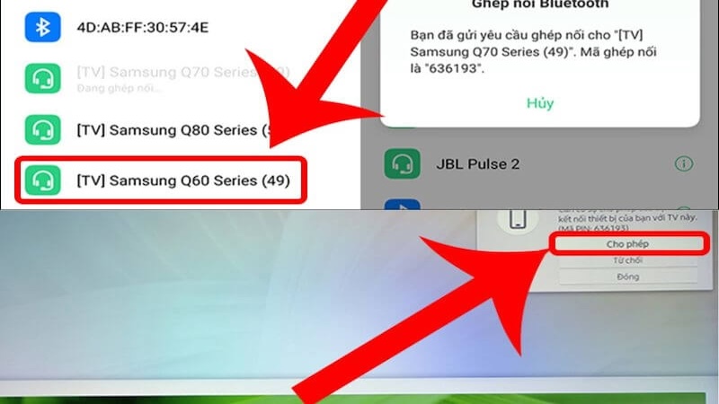 cho phép kết nối bluetooth tivi Samsung