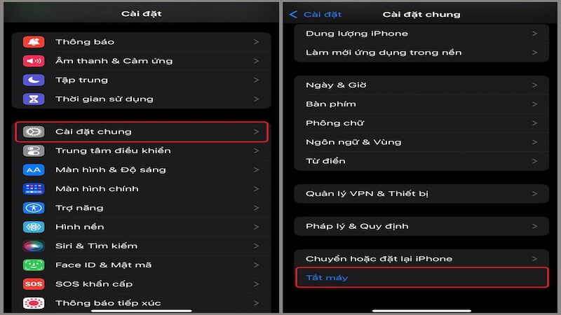 Chọn mục Tắt máy