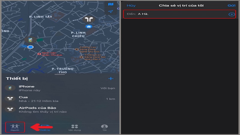 chọn người chia sẻ vị trí