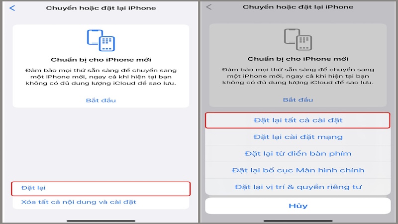 đặt lại tất cả cài đặt iPhone