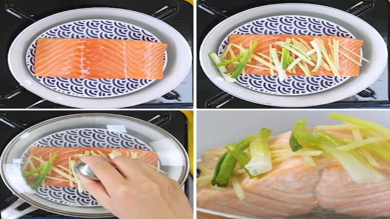 Hấp cá hồi với nước gừng