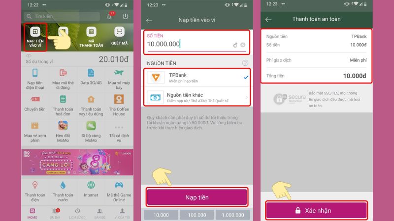 Nạp tiền từ thẻ ATM nội địa thuộc hệ thống Napas