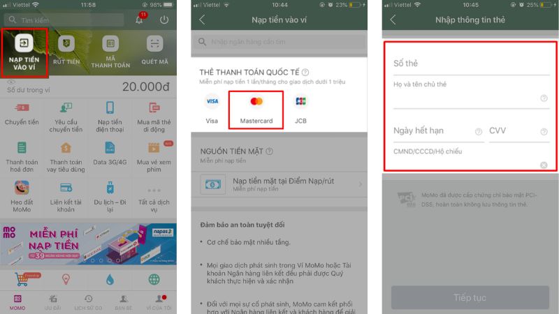 Nạp tiền vào MoMo bằng cách liên kết với ngân hàng