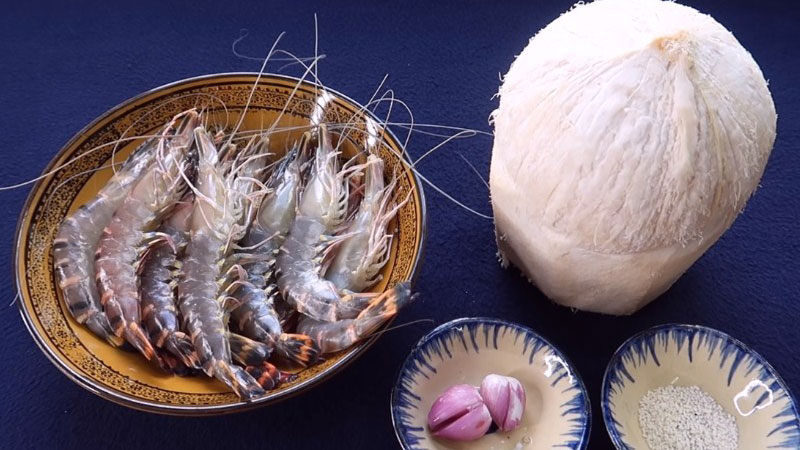 nguyên liệu tôm hấp nước dừa