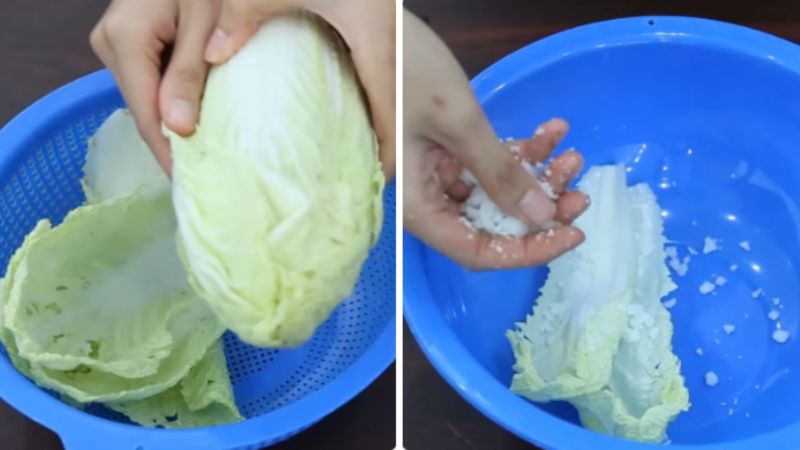 Sơ chế cải thảo thật kỹ với muối hạt