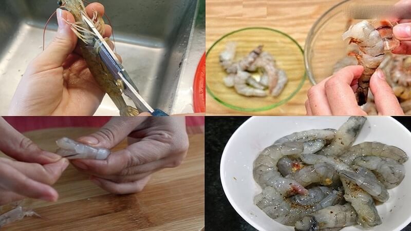 Sơ chế tôm sạch sẽ