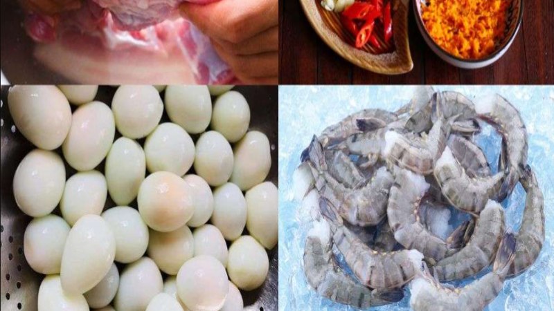 Sơ chế trứng cút và tôm nấu mì Quảng